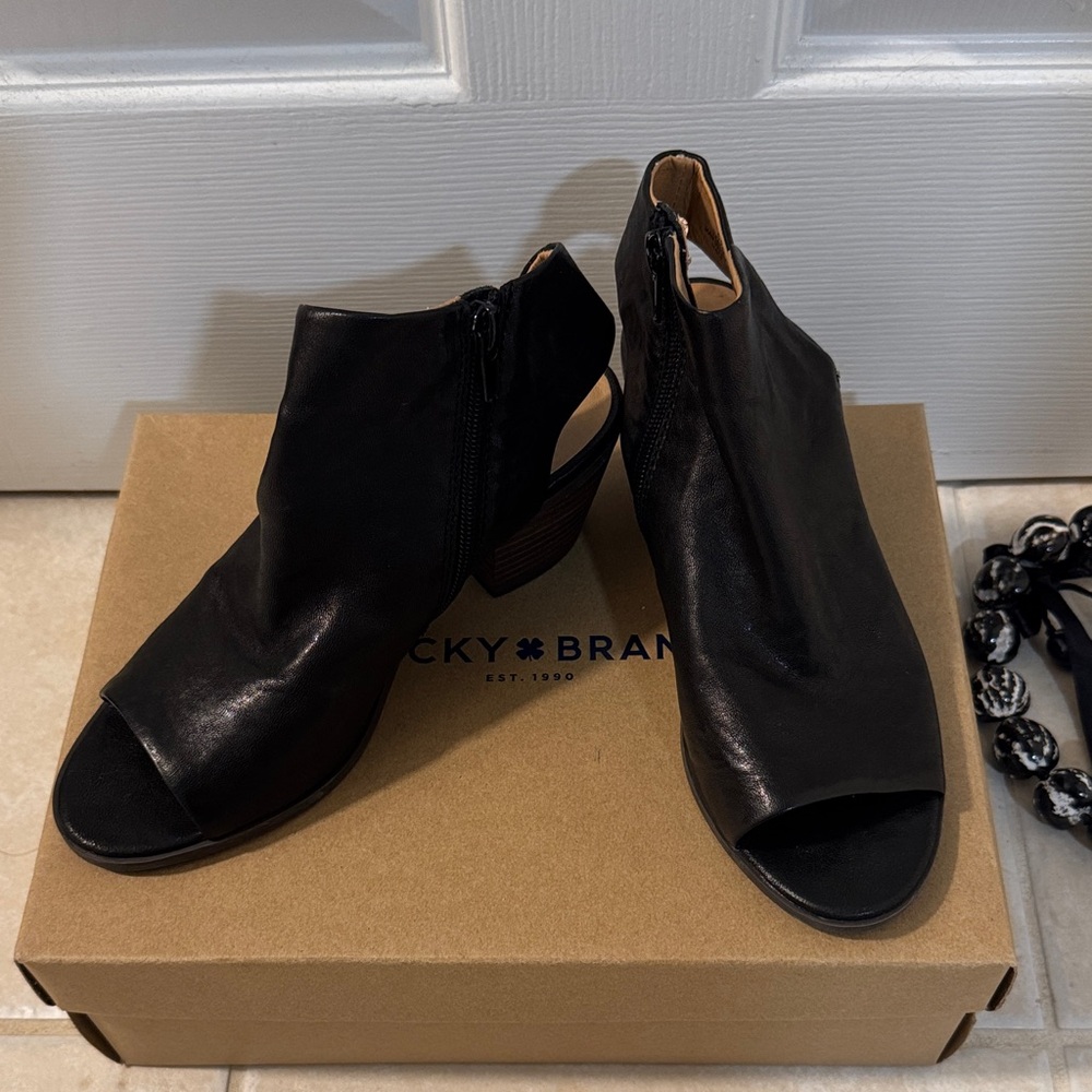 Lucky Brand Black Peep Toe Ankle Booties